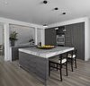 Modern home with Kitchen, Wood Cabinet, Cooktops, Refrigerator, Dishwasher, Pendant Lighting, Microwave, Engineered Quartz Counter, Stone Slab Backsplashe, Ceiling Lighting, Wall Oven, Drop In Sink, and Light Hardwood Floor. The owners goal with their Franklin homes kitchen, completed in 2017, was to emphasize the beautiful lake views and have a space that was open to a large family room and casual dining area. This contemporary kitchen combines convenience and function with hidden small appliances including a coffee station, toaster oven, microwave, to avoid cluttered countertops ensuring a clean look. The cooking area features an induction cooktop, mixer and a full quartz backsplash, as well as a hidden ventilation and lighting system in the soffit. A focal point is the large island which provides ample seating while leaving plenty of room for cooking and baking. Quartz was chosen for its beauty, durability, and ease of maintenance. The cabinetry features an integrated refrigerator, freezer, and dishwasher which complete the clean, uncluttered look. The kitchen also features two openings to the formal dining room providing easy flow and access for entertaining.
Photo 12 of Contemporary Michigan Lake Home