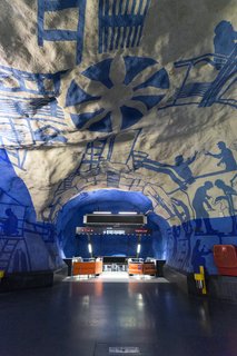 Stockholm's metro is a work of art in and of itself! The transit system comprises 100 stations—and over 90 of them are decorated with elaborate murals, sculptures, and tilework.