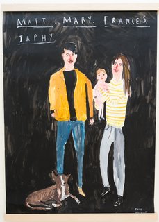 A family portrait by illustrator Faye Moorhouse hangs at the top of the stairs.