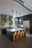 Modern home with Kitchen, Ceiling Lighting, Wood Cabinet, Colorful Cabinet, Pendant Lighting, Dishwasher, Refrigerator, Concrete Counter, Concrete Backsplashe, Open Cabinet, Dark Hardwood Floor, Undermount Sink, Accent Lighting, and Recessed Lighting. Kitchen Detail 01 Photo 12 of 400 SOLA