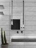 The floating drain-less custom sink with led backlighting with matching corner shelves by Compound Concrete. Paired with hanging mirror and pendant outlet. Photo 11 of Details modern home