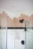 Modern home with Bath Room and Enclosed Shower. Tile shower made with retro tile bought at Habitat for Humanity and revamped in this warpy design :) Photo 11 of 1940's mid-century home gets a swift kick in the pants.