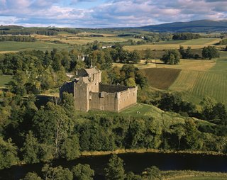 Medieval-era Doune Castle lies northwest of Stirling, in central Scotland.