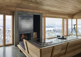 The ideal cabin feature: a fireplace.