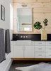 Modern home with Bath Room, Granite Counter, Ceramic Tile Floor, Wall Lighting, and Undermount Sink. Master bath floating cabinets, reclaimed pine wood walls, and farm sinks carry the consistent design aesthetic throughout the home. Photo 7 of Mid Century Style