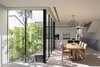 Modern home with Dining Room, Limestone Floor, Chair, Pendant Lighting, Table, and Ceiling Lighting. Glazed patio Photo 7 of Harimon House