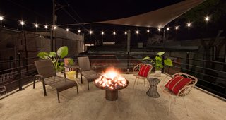 Warm up in the "yard" on the roof.