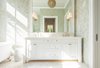 Modern home with Bath Room, Porcelain Tile Floor, Subway Tile Wall, Accent Lighting, Drop In Sink, Wall Lighting, and Freestanding Tub. Master Bathroom Photo 4 of Venice Beach Cottage