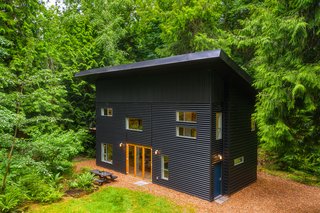 Simple shed roof design with steel siding gives the home texture.