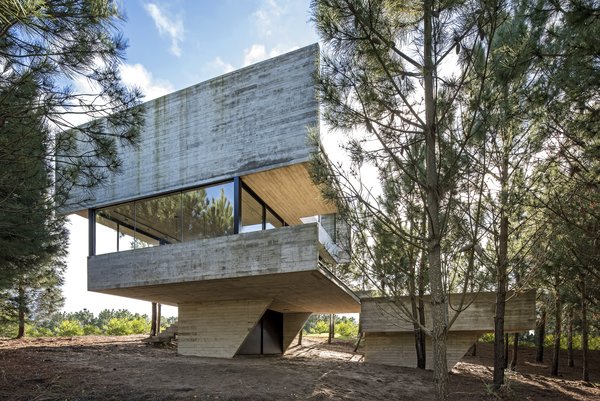 The exposed concrete of Casa Arboles is a neutral shade of gray. The architect hopes the material will weather over time to blend in with the landscape.