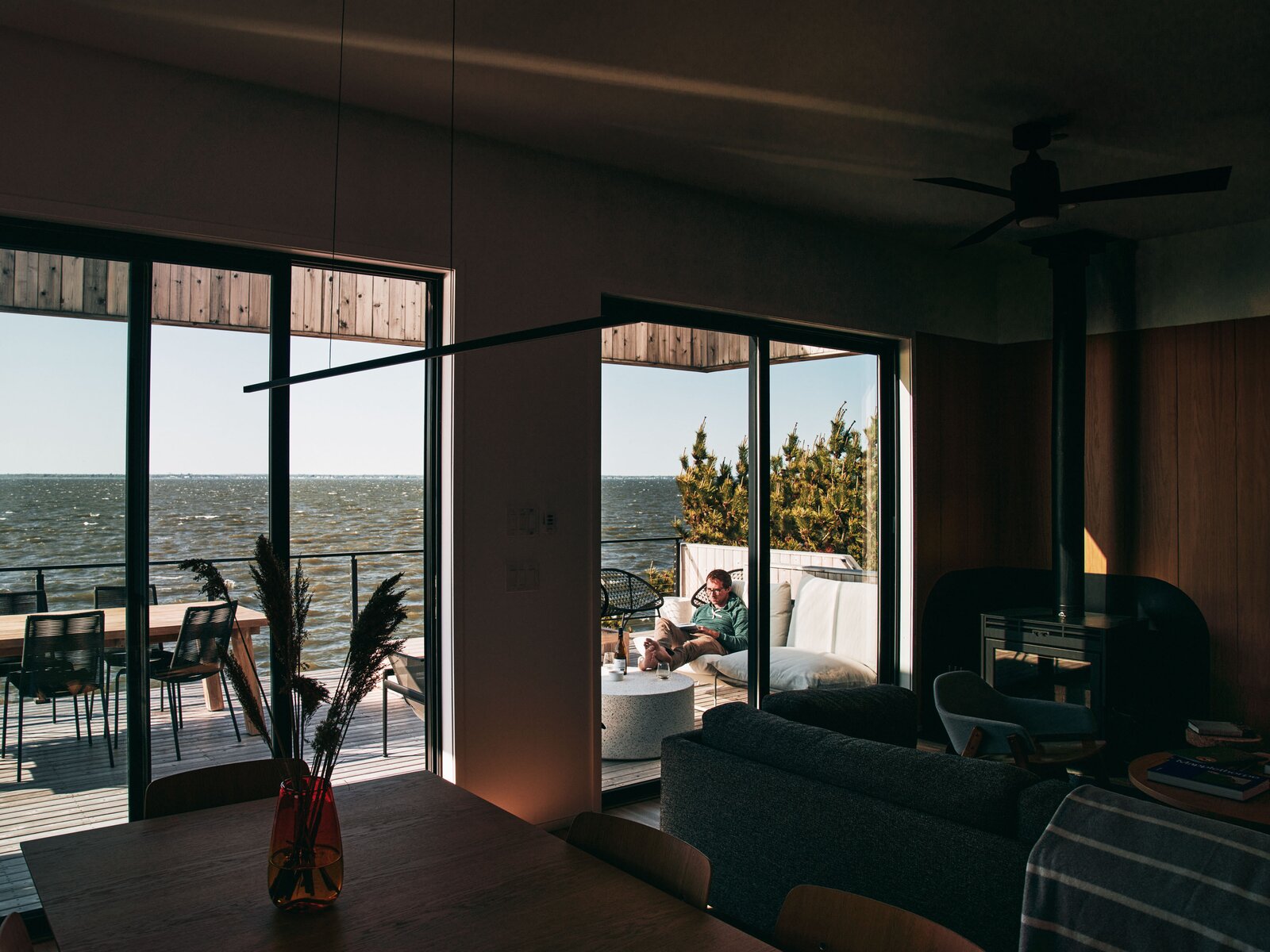 The deck functions as an extension of the living space, and is the best place to take in the sunsets over the bay.