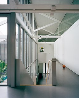 The flooring was a major new addition. While it appears to be concrete, it is actually gray cork sheeting, laid in large tiles. The material is natural, fully recyclable, soft to walk on, cool in summer, warm in winter, and is able to withstand moisture.