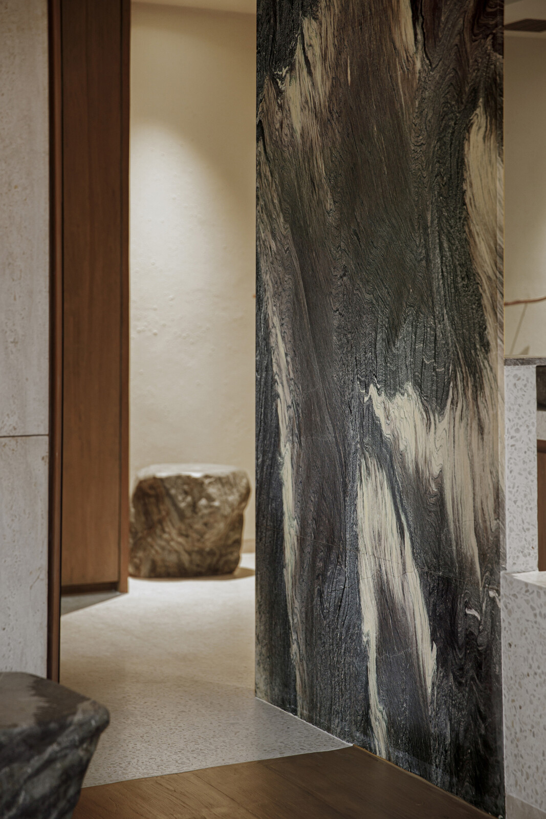 "The Rosso Luana stone in the master bathroom brings a special and elevated experience to everyday routines,