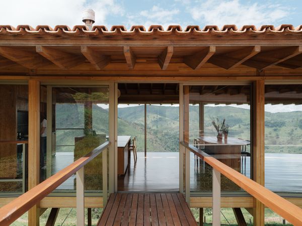 The home's structure is made of glulam wood members, which are exposed and help inform the quality of interior and exterior spaces.
