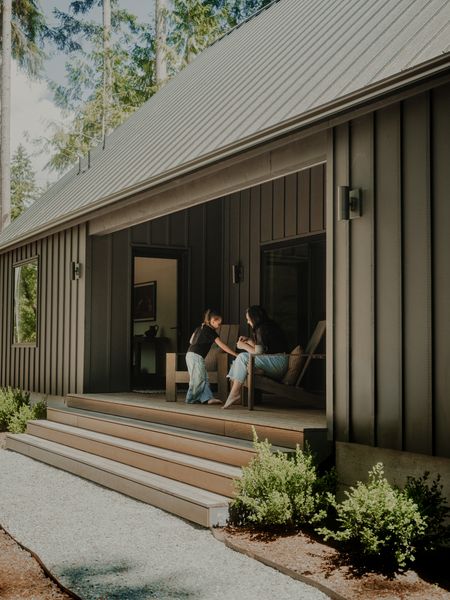 Smith and her daughter enjoy the entrance deck in Adirondack chairs from West Elm.