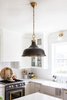 Modern home with Kitchen and Pendant Lighting. The brushed brass accents weaved throughout seamlessly blends Big Chill's 36" Classic Stove in Custom Basalt Gray into the space. Photo 5 of Stunning Kitchen Renovation by House of Jade