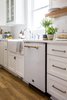 Modern home with Kitchen, Medium Hardwood Floor, Dishwasher, and White Cabinet. Hitting on the ever-popular design trend of mixed metals, the kitchen features Big Chill's Classic Dishwasher in White with Brushed Brass trim. Photo 7 of Stunning Kitchen Renovation by House of Jade