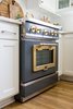 Modern home with Kitchen and Wall Oven. Big Chill's 36" Classic Stove in Custom Basalt Gray with Brushed Brass trim leaves a lasting impression. Photo 12 of Stunning Kitchen Renovation by House of Jade