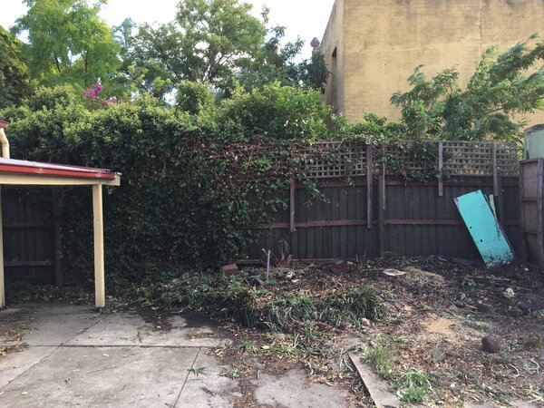 Before: The backyard was a blank canvas for the sleek design to come. 