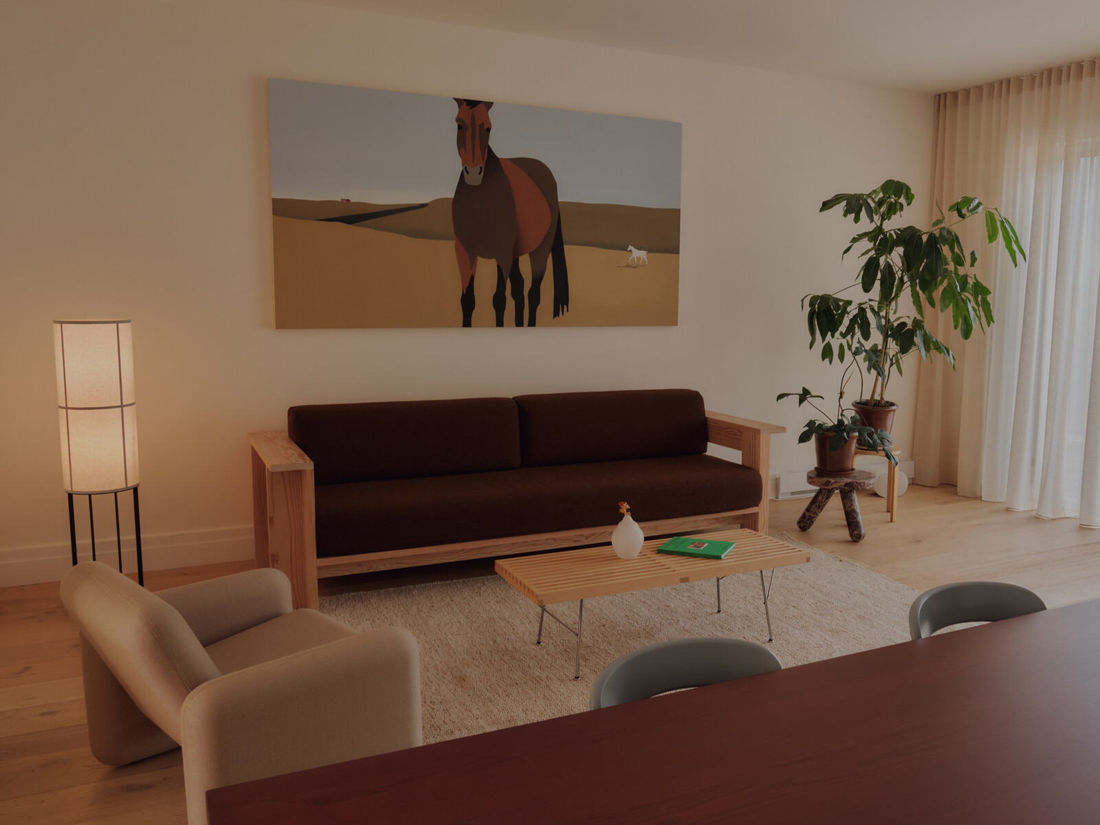 The sofa in was designed by Lortie in
collaboration with Canadian furniture designer Thom Fougere. It's inspired by 1970s Scandinavian vintage pine sofas, and the SMK
Museum Copenhagen.