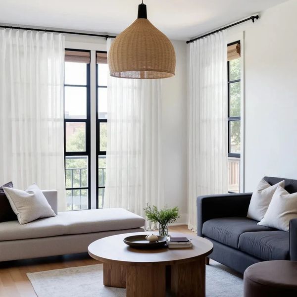  Hang the Flynn sheer curtains in your space to achieve a breezy, luminous effect.
