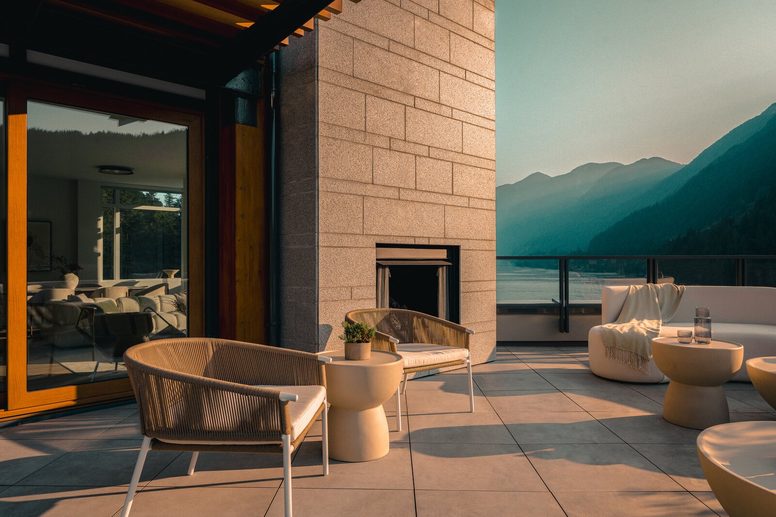 View of Luxury Penthouse Apartment with Sliding Glass Wall