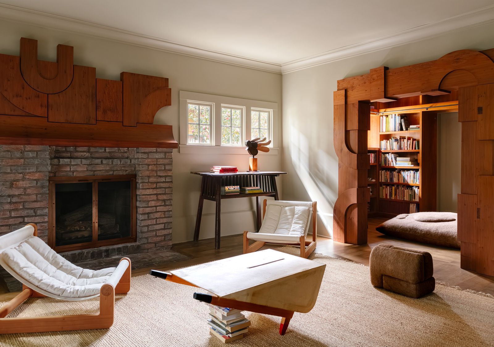 How They Pulled It Off: Two  Salvaged Wood Sculptures Custom-Made For a 116-Year Old House