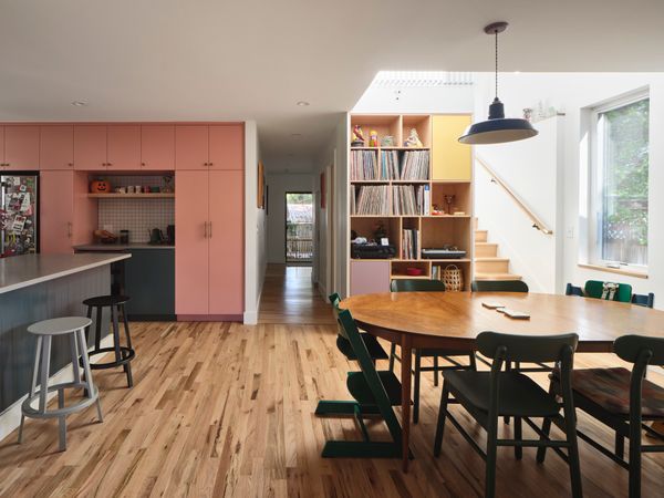 Located in East Austin, the renovated house has more space for Drew and Vero's three children and their collection of art, records, and books.