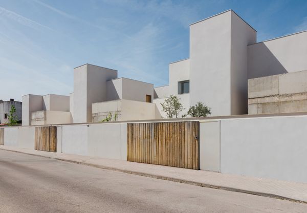 The exterior's sleek, crisp palette creates a strong contrast against the newly added vegetation. 