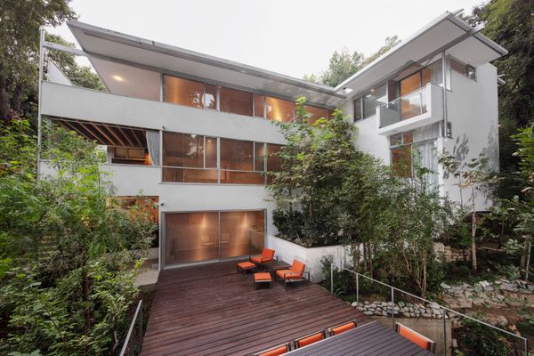 The three-story home is in Upper Nichols Canyon, an area within the Hollywood Hills in Los Angeles.