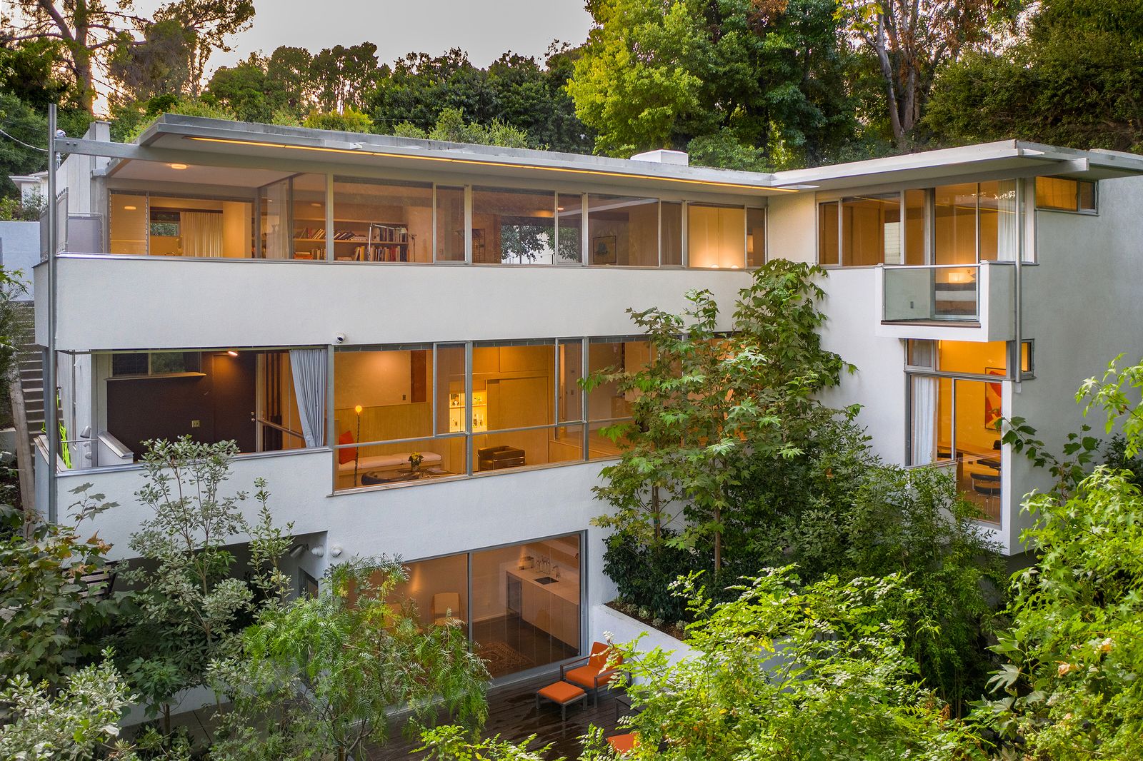 The three-story home is in Upper Nichols Canyon, an area within the Hollywood Hills in Los Angeles.