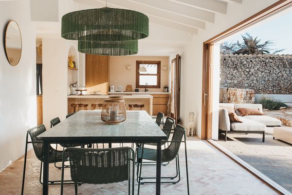 Wood and natural fibers accent the interior.