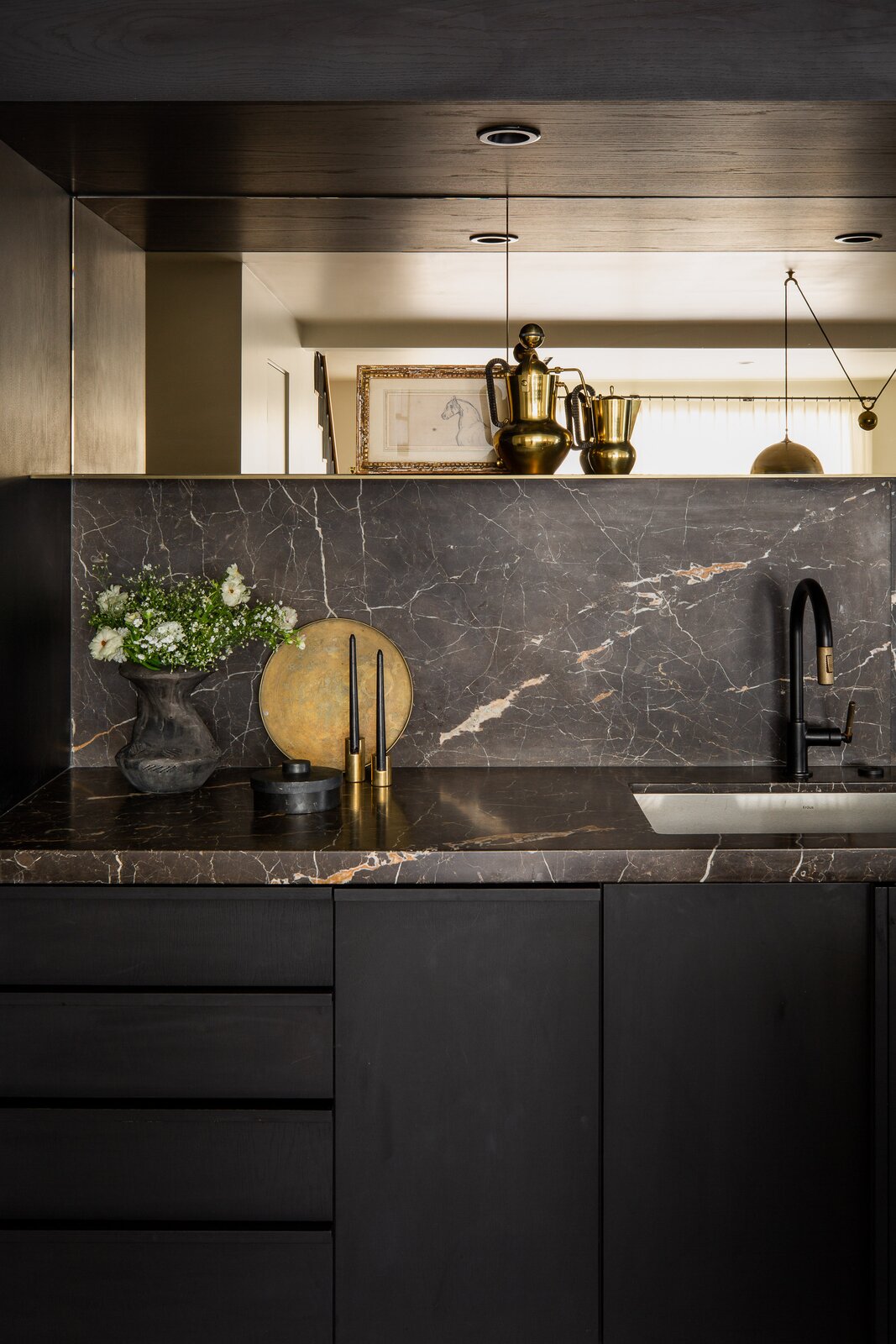 High end stone countertop and backsplash
