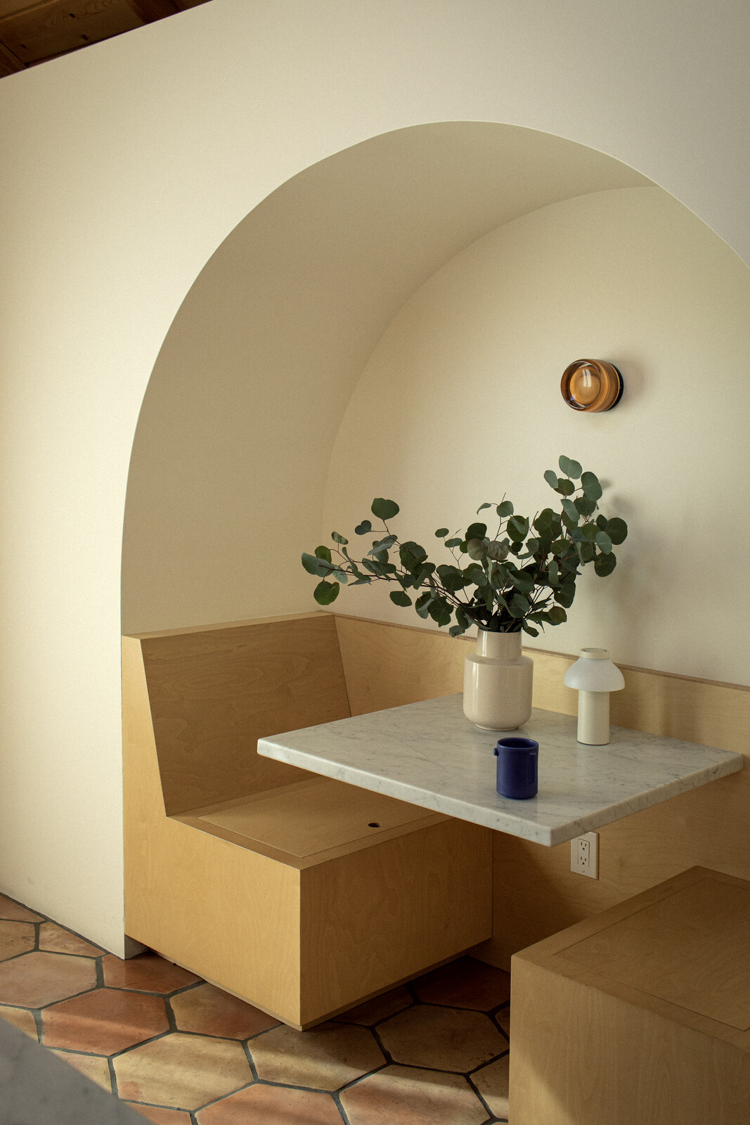 A custom dining nook, inspired in shape by the Mos Eisley Cantina in "Star Wars.