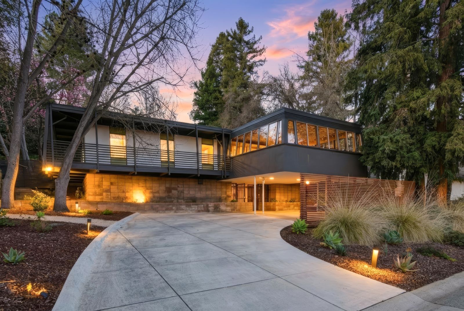The pristine 1963 Nittler Residence still has its original copper fireplaces, terrazzo floors, wood paneling, and Basalite walls.