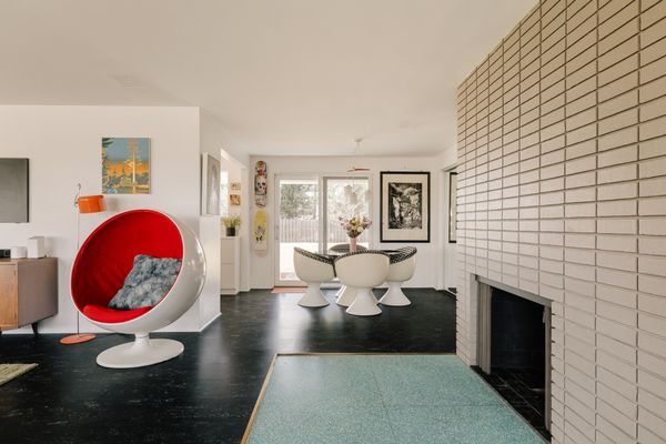 The teal terrazzo tile is original to the home.