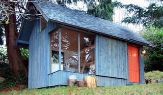 10 Tiny Cabin Homes That Will Have You Headed to the Forest - Photo 9 of 10 - Shown here is the exterior of the backyard studio of Riley McFerrin of Hinterland Design, which was built for his client, a children's book illustrator.