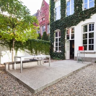 The patio outside Wenes's house and gallery.