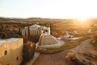 The ribbon-like Lean Linear City: Arterial Ecology. <br><br>Images courtesy Arcosanti.