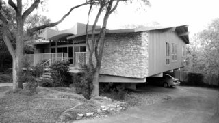 Architect A.D. Stenger designed and developed scores of houses in Austin, Texas, including this one, whose Jetsons-esque facade is rumored to reference the aeronautics classes he took in college.
