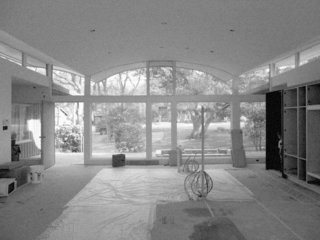 An in-process shot of the central living space shows the bones of Stenger’s design.