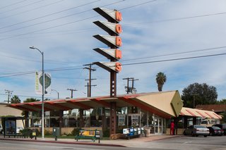 An original Googie-style building, Norms La Cienega, in Los Angeles, circa 2011.
