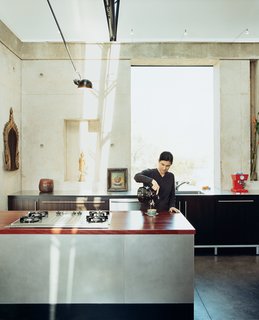 20 Best Modern Kitchen Counters - Photo 5 of 20 - An elegant palette of materials defines this open kitchen. The rear counter is made with sanded stainless-steel, while the island counter is Purpleheart (an exotic hardwood) with a range by Dacor.