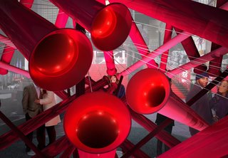 Brooklyn Design Studio Wins Annual Times Square Heart Competition - Photo 2 of 2 - The tubes are actually periscopes that connect the viewer with up to four ideal astrological matches. Photo courtesy of Young Projects.