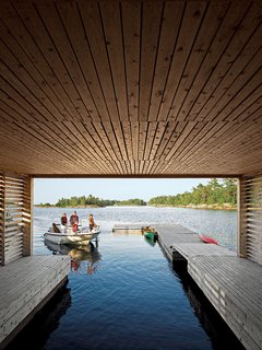 The view from inside the Floating House's boat dock.