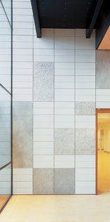 Tiles of natural felt dot the walls in the Universitair Medisch Centrum, Utrecht. Jongstra was asked to create a warmer feeling for this wing of the medical center, where people come for radiation and chemotherapy treatment.