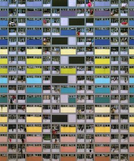 Wolf exhibits large prints that are either 48 by 64 inches or 70 by 90 inches, emphasizing the immense scale of the buildings. Photo by Michael Wolf, courtesy of the Flowers Gallery.