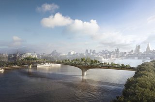 Garden BridgeUnlike a pricey ride to the top of the Shard, London’s tallest building, visitors to Heatherwick’s proposed Garden Bridge would be able to take their time across the slowest bridge in the city. Rather than yet another skyward blue construction, this is a horizontal green one: a pedestrian garden-cum-bridge across the Thames.<br><br>"It mustn’t feel like we went to the bridge shop," Heatherwick says. "The hero of a garden bridge must be the garden." Trees will be planted near the load-bearing columns.<br><br>Heatherwick credits the idea to his friend, actor Joanna Lumley (of AbFab fame), and its public appeal to the proven success of New York’s High Line. Funding for the £150,000,000 ($250,000,000) project is to come from private donors; Heatherwick says that they’re nearing the two-thirds mark and hopes that all London lovers will donate, be it a penny or a pound. Visit <br><br>gardenbridgetrust.org to learn more.<br><br>Photo courtesy: Arup.