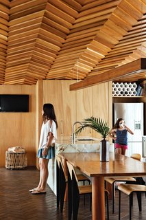 House of the Week: Striking Wooden Ceiling in New Zealand - Photo 1 of 3 - The kitchen, featuring a herringbone ceiling pattern.