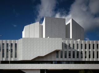 Finlandia Hall (Helsinki, Finland: 1971)<br><br>This seaside concert hall is a centerpiece of the Finnish capital, boasting a towering auditorium and high roof (meant to improve acoustics), curving balconies and an exterior of white marble and black granite. <br><br>(Credit: © Alvar Aalto Museum Rune Snellman)
